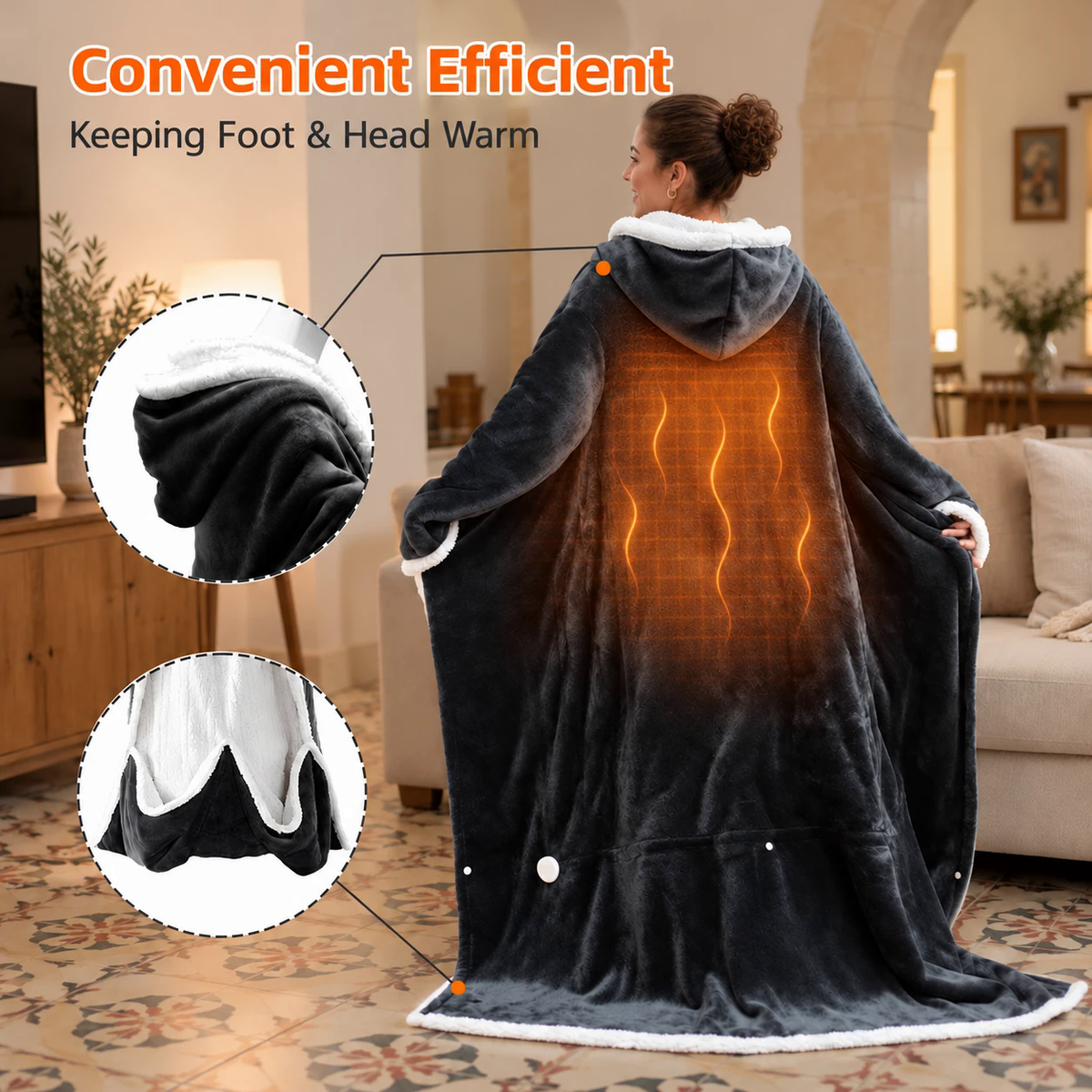 JA·GAA·GA worn at home, with heat across the back, the sherpa-lined hood and the foot pocket
