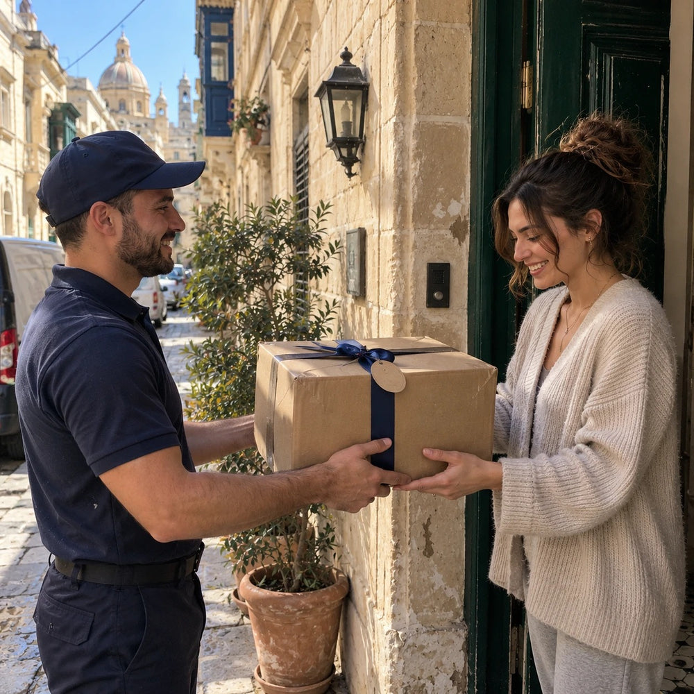 A JAGAGA gift delivered to a door in Malta